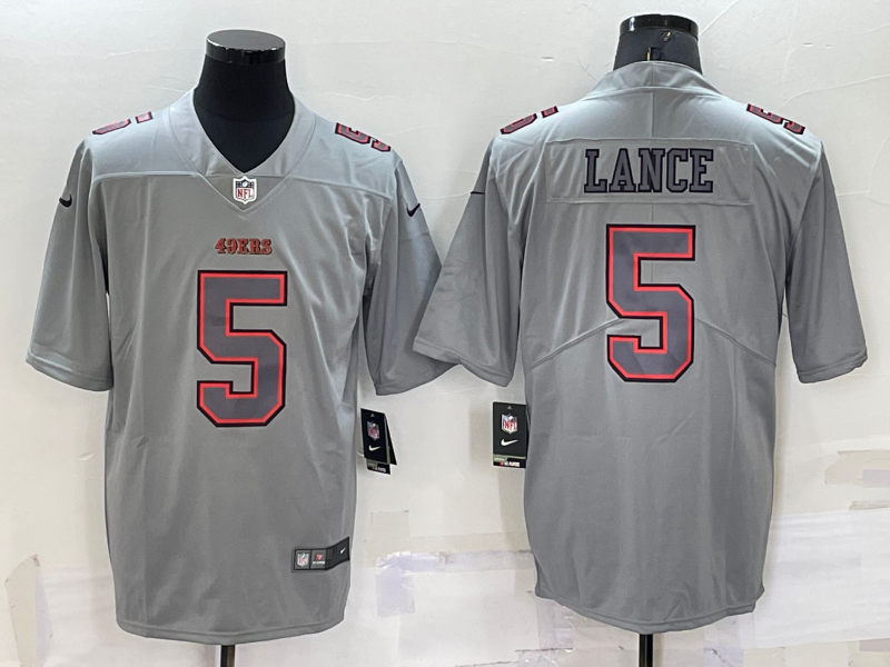 Men's San Francisco 49ers #5 Trey Lance Grey Atmosphere Fashion Stitched Jersey